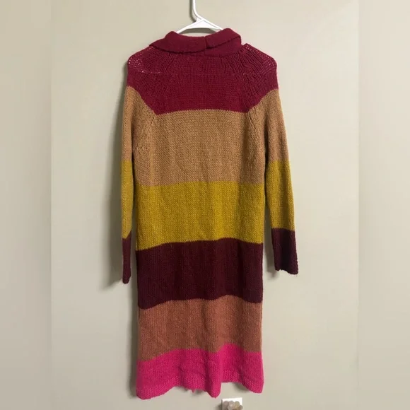 Free People Over Rainbow Striped Long Duster Cardigan Mohair Blend Size Medium - Picture 3 of 8